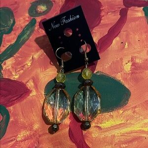 Gold and Brown Crystal Drop Earrings